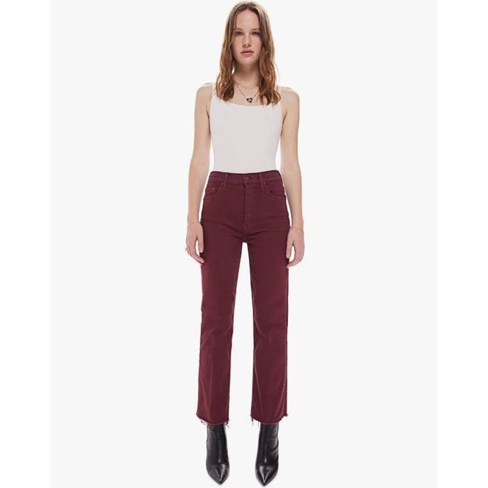 NWT‎ MOTHER The Tripper Ankle Fray Jeans Size 32 Play Date Burgundy Maroon